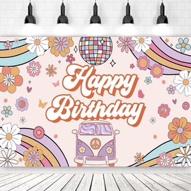 Groovy Happy Birthday Backdrop Retro Hippie Birthday Backdrop Daisy Boho Child Groovy Birthday Party Decor Photography Backgrounds Daisy Flower XtraLarge Photography Background,7x5feet