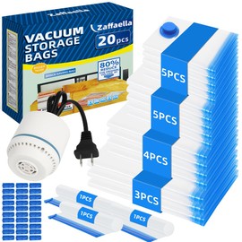 20 Pack Vacuum Storage Bags with Electric Pump (3 Jumbo, 4 Large, 5 Medium, 5 Small, 3 Roll Up Bags), Space Saver Bag for Clothes, Duvets, Pillows, Mattress, Blanket, Comforters,Travel