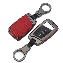 ontto Full Protection Key Fob Cover for VW Key Case Smart Remote Key Shell for Volkswagen Key Holder Red(1 keycover& 1 Keychain)