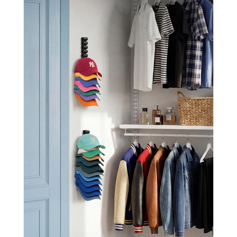 Baseball Hat Rack for Wall, 6 Pack, Holds 35 Caps