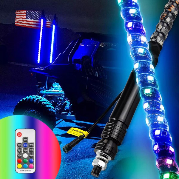 Aaiwa 2pcs 3ft Spiral RGB LED Whip Lights for UTV