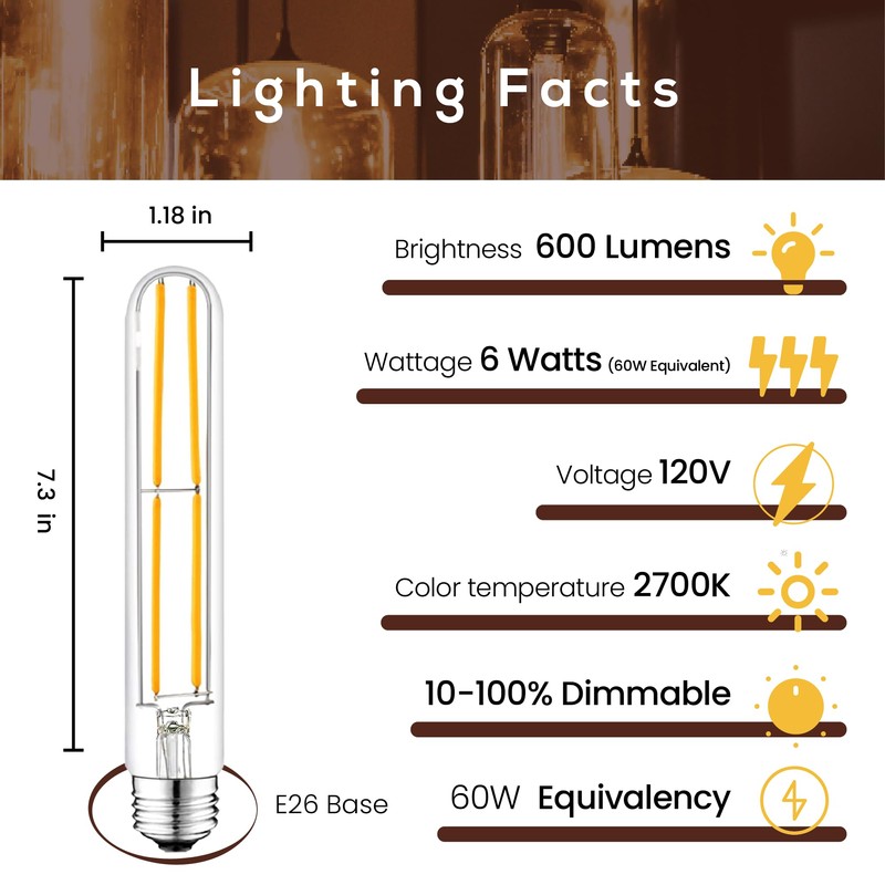 Weyolin T10 7.3 Inch LED Bulb 6W (60W Equivalent) 2700K