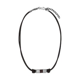 s.Oliver 2038870 Men's Necklace with Pendant Stainless Steel Leather 45 + 5 cm Grey Comes in Jewellery Gift Box, Stainless Steel