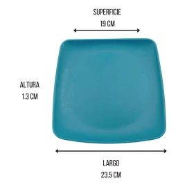 Anforama Juego Plato Trinche Cuadrado Azul Melamina 23.5 Cm 6 Piezas Melamina Cuadrada