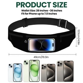 Running Belt Waist Pack with Touch Screen Window, Adjustable Fanny Pack for Phone, Earphone Port, White (Black)