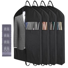 4PCS 43" Garment Bags For Travel, Suit Garment Covers with 4" Gussetes for Closet Storage for Men Breathable Foldable Hanging Bags Waterproof for Suit, Tuxedo, Shirts, Coat,Storage or Travel