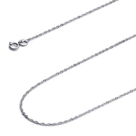14k REAL White Gold Solid 1mm Singapore Chain Necklace with Spring Ring Clasp - 18"