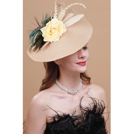 Cizoe Tea Party Hats Fascinators for Women Vintage Headpiece Peacock Feather Wedding Headware Bridal Headpiece(Blush Pink)