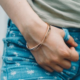 Philip Jones Rose Gold Plated Arc Bangle Created with Zircondia® Crystals (7 Inch)