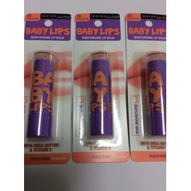 Maybelline LOT OF 3 X Maybelline Baby Lips Lip Balm  #30 PEACH KISS NEW AND SEALED .