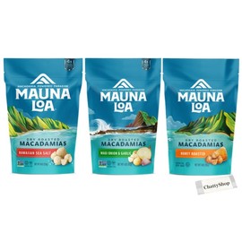 [Set of 3] Macadamia Nuts Mauna Loa Stand Bag, 4.9 oz (113 g), Hawaiian Sea Salt, Maui Onion & Garlic Honey Roast x 1 Each (3 Total) with Original Hot Towel
