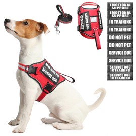 Service Dog Harness and Leash Set, Training Dog Vest with 10 Dog Patches, Emotional Support Therapy Dog Vest Harness for Small Medium Large and Extra Large Dogs(Red, S)