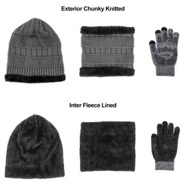 3 Pieces Winter Beanie Hat Scarf Set and Touch Screen Gloves Warm Thick Knit Fleece Lined Skull Cap Gifts for Men Women