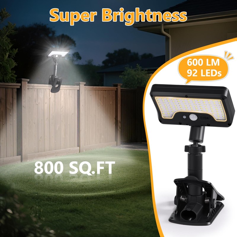 Clip on Solar Lights Outdoor with Motion Sensor, 360°Rotatable &