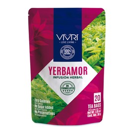VIVRI Té Yerbamor | Suplemento Herbal 100% Natural con 14 Súper Ingredientes | Sin Calorías, Sin Azúcar Añadida, Sin Conservadores | 20 Bolsas de Té