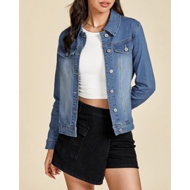 LookbookStore Womens Jacket Women's Denim Jackets Casual Jacket Jean Jacket For Women Trendy Oversized Denim Jacket Women Soft Spring Jacket Vintage Blue Size Large Size 12 14