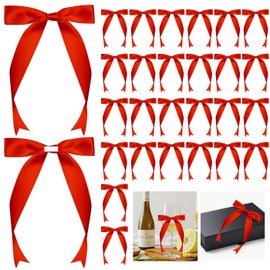 30pcs Red Bow for Crafts 5"×7”Gift Bow,Christmas Self-Adhesive Gift Wrap Bows,Red Bow Decor,Ribbon Bows,Double Sided Tape for Gift Wrapping,Crafts,Wedding,Birthday Bow Decor(1in Wide)