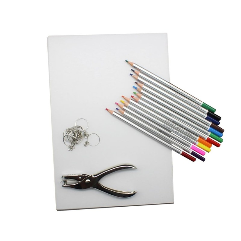 SEWACC 10sheets Unique Contraction Piece Heat-shrinkable Film Pencil Puncher Keychain