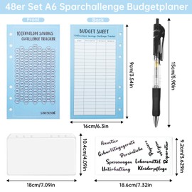 Annickee Set of 56 A6 Savings Challenge Budget Planner, Money Saving Challenge with Black Gel Pens, Savings Binder, Savings Challenge with 1€, 2€, 5€, 10€, 15€, 20€, 25€, 50€, 26Week, 30 Day, 52 Week,