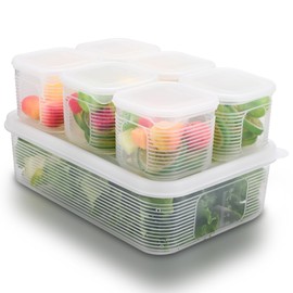 QUELIEN Refrigerator Food Storage Container with Lid - Reusable Storage Organiser with 6 Removable Small Boxes for Pantry Organization and Storage
