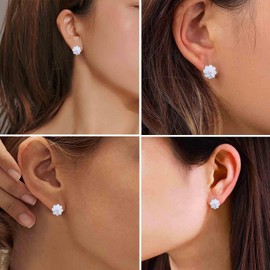 Aneneiceera Vintage Tiny White Enamel Flower Earrings Small White Camellia Stud Earrings White Acrylic Camellia Earrings Boho Polymer Clay Earrings Jewelry for Women