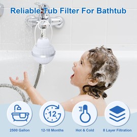 Bath Ball Water Filter,8 Stages Bath Filter, Bathtub Water Filter Reduces Bathwater Contaminates Healthy for Smoother Skin&Hair,Purify Bathwater,BPA Free