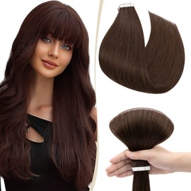 16 inch SEGO Tape in Hair Extensions 10PCS Brown 100% Real Remy Human Hair Extension Straight Skin Weft Seamless (#4 Medium Brown,25g)