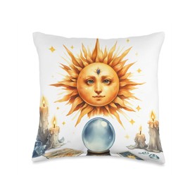 Sun As Mystical Seer Gazing Into Magic Sphere. Tarot Candles Throw Pillow