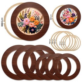RattanView 12 Pcs Wood Embroidery Hoop Frame with Embroidery Hoops Round Embroidery Hoops Display Frame for Finished Cross Stitch Hoop Frame DIY Art Craft Sewing Ornaments(Walnut,6 Inch and 8 Inch)