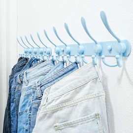 Dseap Coat Rack Wall Mounted - 5 Tri Hooks, Heavy Duty, Stainless Steel, Metal Coat Hook Rail for Coat Hat Towel Purse Robes Mudroom Bathroom Entryway (Blue, Pack of 2)