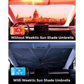 [2025 Upgrade] Weektic Windshield Sun Shade [UPF50+ Crystal Nano Reflector] Protect Car from Sun Ray Damage, Umbrella Sun Shade for Car SUV Truck Keep Cool & Comfy, Medium(57" L x 31" W)