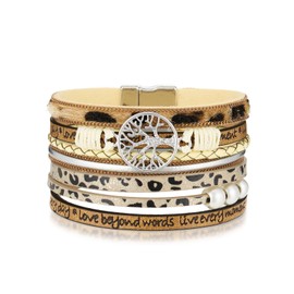 QIUTIMIY Leather Bracelets for Women Trendy Boho Cuff Bracelet Layered Bangle with Clasp Hand Wrist Jewelry Western(Style 5-Leopard)