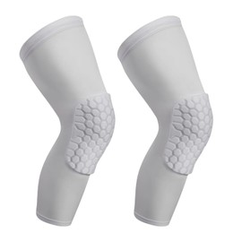 2 Pack Basketball Knee Pads Knee Sleeves, Honeycomb Anti Collision Knee Pads Leg Compression Sleeves, Gaming Sleeves Wrestling Knee Pads Football Knee Pads Volleyball Knee Pads (White, XX-Small)