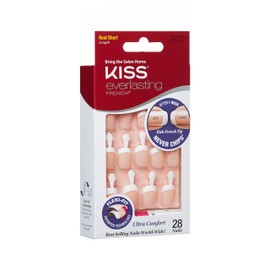Kiss Everlasting French Nail Manicure, Chip-Free with Flexi-Fit Technology, Real Short, "Endless", Nail Kit with Pink Nail Glue (Net Wt. 2 g / 0.07oz.), Mini File, Manicure Stick, and 28 Fake Nails