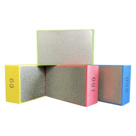 4pcs Diamond Hand Sanding Pads, Diamond Hand Polishing Pads Sanding Block Kit Glass Grinding Pads for Sanding Concrete Glass Stone Granite Marble 60#,100#,200#,400#(Red Blue Red Yellow)