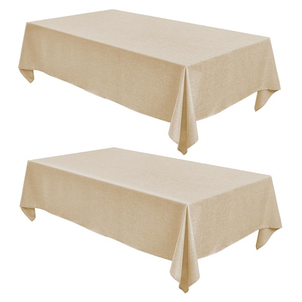 Hereisa 2 Pack Linen Textured Rectangle Tablecloth, Waterproof & Stain