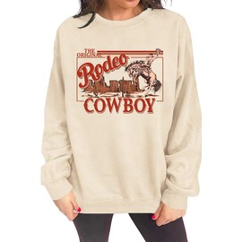 Western Sweatshirt Cowgirl Outfits for Women Rodeo Outfit Country Concert Tops Pullover Long Sleeve Sweaters Apricot