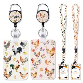Chickens Retractable Lanyard Badge Holder - 2PCS Cute Flower Chickens Lanyard with ID Holder, Funny Retractable ID Badge Holder Breakaway Lanyard, Keys Carabiner Clip Office Gifts for Nurse Teacher