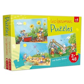 Leo Lausemaus: On the Go with Leo Lausemaus: 3 Children's Jigsaw Puzzles with 48 Pieces Each for Children from 4 Years