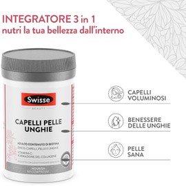 SWISSE Capelli Pelle Unghie - Integratori per Capelli, Pelle e Unghie con Vitamina C Biotina Cardo Mariano, 60 Compresse - Zinco Integratore Capelli, Formazione Collagene e Unghie Sane - Made in Italy