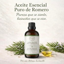 Biomix Aceite Esencial de Romero 100% Puro y Natural, Grado Cosmético y de Aromaterapia, Aceite de Romero para Cabello, Cuero Cabelludo, Masaje y Difu