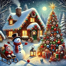 Christmas Snowman House Tree Diamond Art Painting Kits for Adults, Diamond Painting Kits for Adults Beginners, 5D DIY Full Drill Diamond Dot Gem Art Kits for Adult, Home Wall Decor 13.8x13.8 Inch