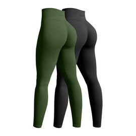 OQQ Women's 2 Piece Yoga Legging Seamless Workout High Waist Butt Liftings Athletic Leggings Black ArmyGreen