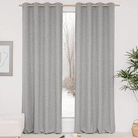 NICETOWN Soft Cotton Washed Linen Curtains 84" Length, Room Darkening Window Treatments for Bedroom, Grey, 1 Pair=104" Width