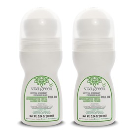 Vital Green Desodorante Roll-On de Cristal Puro de Alumbre de Potasio, Sin Fragancia, Sin Aluminio y Sin Alcohol, Protección Duradera contra el Olor,Para Hombre y Mujer, 90 ml / 3.04 Fl Oz (2 unds)