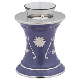 Grace Lavender Blue Tealight Cremation Urn for Ashes, Brass Memorial Candle Urn, Purple and Silver Urn, Extra Small Sized Cremation Urn, 5.5 Inches High