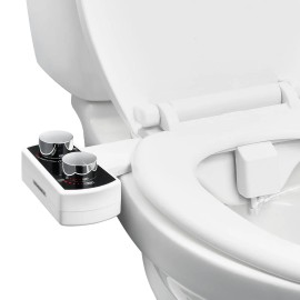 Dual Retractable Nozzles Modern Toilet Bidet Attachment White Non-Electric Seat Self-Cleaning Adjustable Water Pressure EasyProduct Folding Type: Non-folding, With or Without Rack: No Side Storage Rack