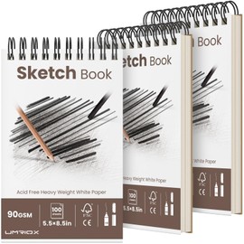 Umriox Small Sketchbook 5.5"x8.5", 3-Pack Sketch Pad (100 Sheets Each), Top Spiral Bound Sketchbook, Acid-Free Drawing Paper, Art Drawing Pad for Kids, Beginners and Students
