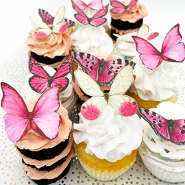 Sugar Robot Inc. Edible Butterflies Large Size Premium Crafted Made in the USA Cake and Cupcake Toppers, Decoration (Pink)