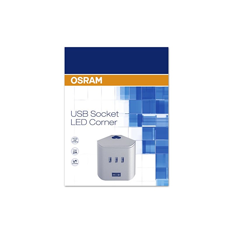 Osram Linear LED Corner USB Socket Under-Cabinet Luminaire, Silver, 8
